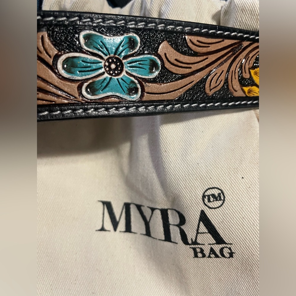 NWT Myra Western Hand Tooled Leather Belt w/ Hair On Hide & Turquoise Accents - Picture 12 of 15